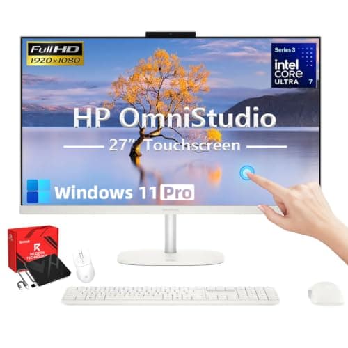HP OmniStudio 27" Full HD Touchscreen All in One Desktop Computer - 16GB DDR5 1TB SSD, Intel Core Ultra 7 355U (up to 4.7GHz), 49 Tops NPU, WiFi 7, Copilot AI PC, Win11 Pro, KB & Mouse, for Business