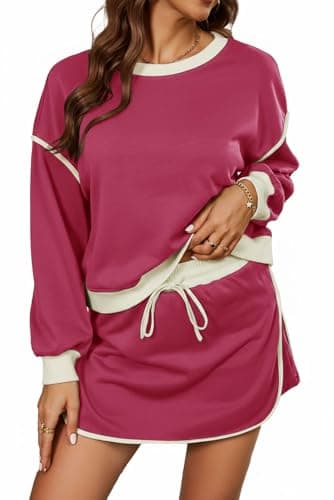 Opemiby Women's 2 Piece Skort Outfits Set Rose Red XL