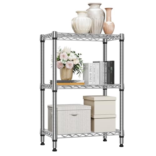 M MZG 750 lbs 3 Tier Shelf Metal Storage Shelves Shelving Wire Rack Heavy Duty Closet Organizers for Garage Kitchen Bathroom Laundry Chrome 13.8" D x 23.6" W x 35.5" H