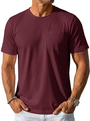 MAGCOMSEN Men's T-Shirts Short Sleeve Cotton Pocket Tee for Men Casual Crew Neck Plain Basic Tee Shirts Wine Red