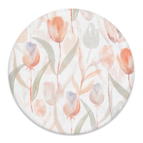 BILLAION Abstract Tulip Floral Mouse Pad for Desk, Pastel Orange Pink Flower Botanical Mousepad for Work Wireless Mouse Computers Laptop Desk Accessories, 7.9x7.9 Inch