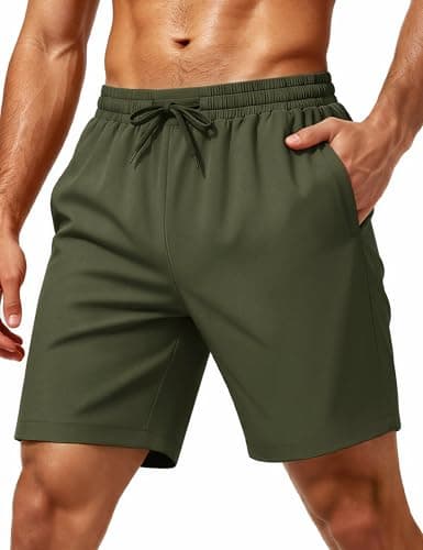 MAGCOMSEN Men's Athletic Running Shorts 7" Quick Dry Workout Gym Shorts with Pockets Basketball Sports ArmyGreen L