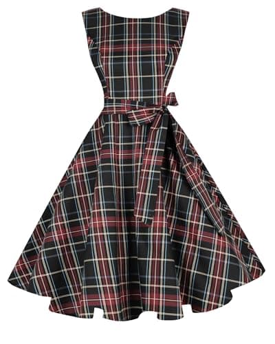 Hanpceirs Women's Boatneck Sleeveless Swing Vintage 1950s Cocktail Dress Black Plaid 3X