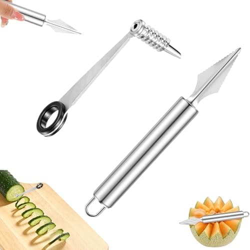Neyauo Kitchen Spiral, 2Pcs Vegetable Spiral Cutter and Fruit Carving Tool Spiralizer Cooking Tools for Potatoes Cucumbers Melons Tomato Veggie Engraving