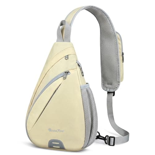 Seektop Anti Theft Crossbody Bag for Women RFID Blocking Waterproof Sling Backpack Lightweight 400D Nylon Small Chest Pack Shoulder Bag for Travel Hiking Commuting Men Beige