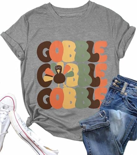 Thanksgiving Shirt for Women Gobble Turkey Graphic T-Shirt Casual Fall Tops