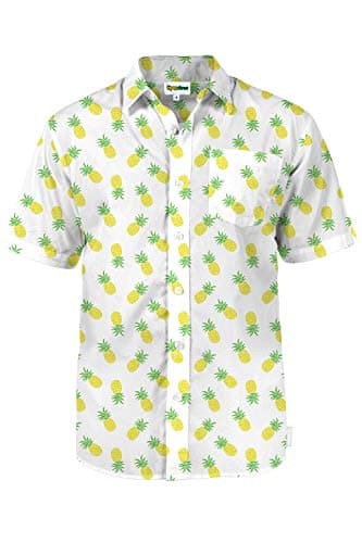 Tipsy Elves Men's Hawaiian Shirts, Funny Novelty Aloha Beach Party Shirt, Button Down, Stretch Fabric, Modern Fit, Machine Wash White Pineapple Parade 3X-Large