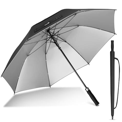ZOMAKE Large Golf Umbrella UV Potection,62 Inch UV Blocking SPF Umbrellas for Sun Protection Windproof Heavy Duty Vented Double Canopy(Black,Silver)