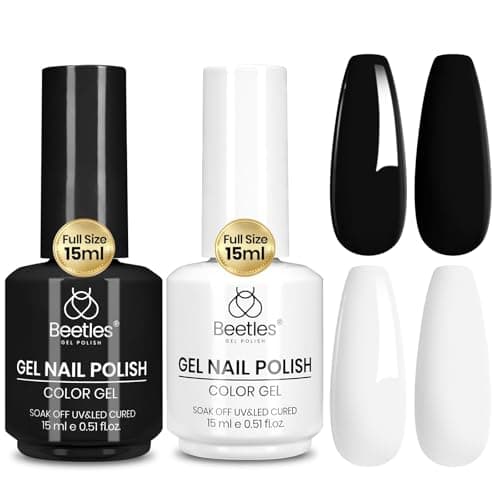Beetles Black White Gel Polish Set, 2 Pcs 15ml Full Size, Black White Color