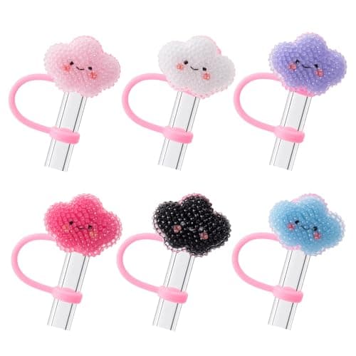 6Pcs Cloud Glitter Cap Straw Cover Cap for Stanley Cup 40oz/30oz Accessories, 10mm Reusable Cute Drinking Straw Topper Accessories, Portable Protector Plugs Decorations Gifts for Party Favors