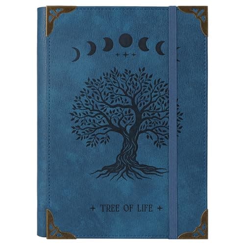 TIEFOSSI A5 Binder 6 Ring Notebook for Women Men, Hardcover PU Leather Journal, Vintage Tree Journals, College Ruled Notebook for School, Planner, Travel, Work, Organizer
