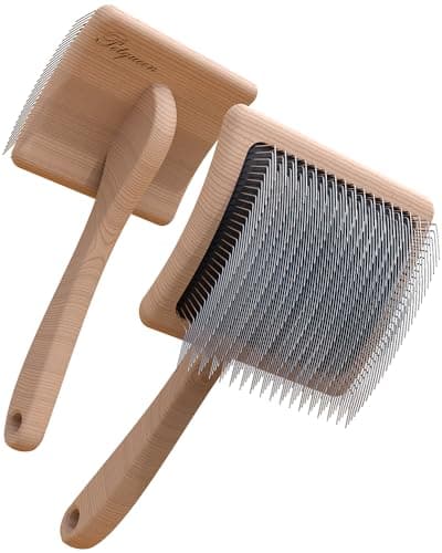 Petqueen Dog Slicker Brush for Large Dogs, Professional Doodles Brush for Poodles, Goldendoodles and Labradoodles - Easy to Remove Tangles, Mats and Fluff - 3.8"x3.2" Head, 8" Wood Body