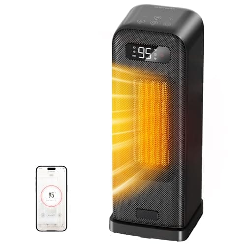 FLANUR Space Heater for Bedroom, Smart Electric Heater with WiFi and Voice Control, 12H Timer, 4 Modes, Thermostat, 1500W PTC Ceramic Indoor Heater, 36dB Quiet Heating for Home Office, 1Pack Black