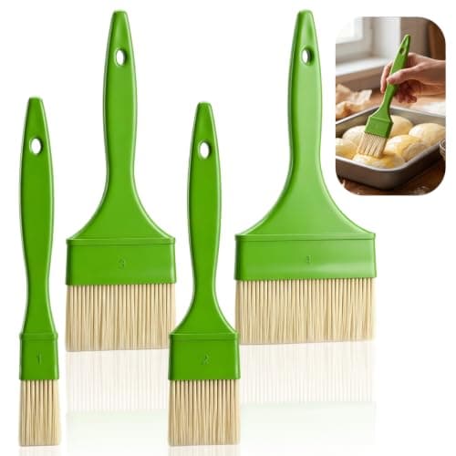QFGasre 4pcs Natural Bristle Basting Brush 1/2/3/4 Inch Pastry Brush for Baking Bristle Basting Brushes for Cooking BBQ Brushes for Butter Oil Egg and Sauce Turkey Marinade with Hang Hole Design Green