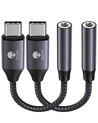 Stouchi USB C to 3.5mm Audio Adapter (2 Packs) Type C Headphone Dongle Jack Cable Cord Hi-Fi DAC Chip for iPhone 17/16 /15, Pixel 9/8 /7/6, iPad, Samsung Galaxy S25 S24 S23 Ultra - Grey