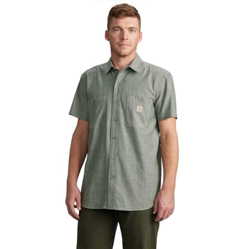 Carhartt Men's Rugged Flex Relaxed Fit Lightweight Short-Sleeve Plaid Shirt, Forestry Green Cross Weave, Small
