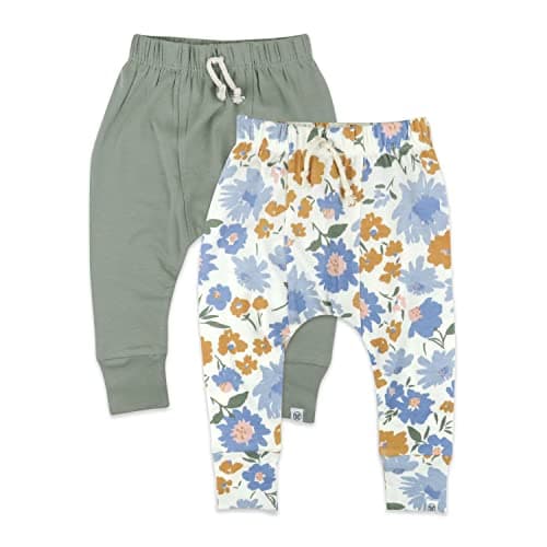 HonestBaby 2-Pack Honest Pants Joggers Pull on Organic Cotton for Infant Baby and Toddler, Boys, Girls, Unisex (Legacy), 2-Pack Painterly Floral Blue, Newborn