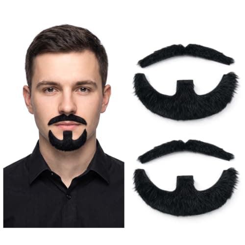Joyfate 2 Pack 3.14 Inch Fake Mustache and Goatee Set for Costume Black