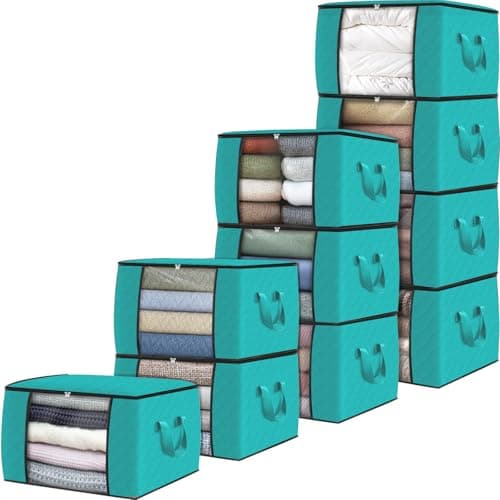 Fab totes 10 Pack Storage Bags for Clothes Blanket Storage Bins with Lids