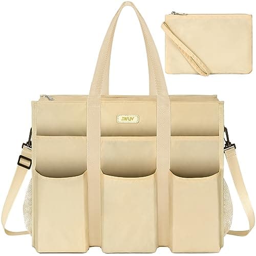 IBFUN Utility Tote Bag with 24 Pockets, Large Teacher Travel Tote for Women