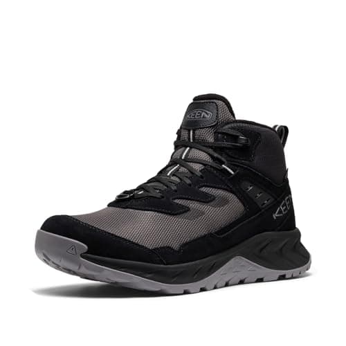 KEEN Men's Hightrail Mid Height Durable Insulated Leather Waterproof Snow Hiking Boots, Black/Steel Grey, 10.5