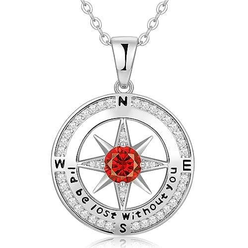 S925 Sterling Silver Birthstone Compass Necklaces Gifts for Women, Anniversary Birthday Valentines Day Christmas Jewelry Gift for Women Wife Her, Gold Plated, Cubic Zirconia