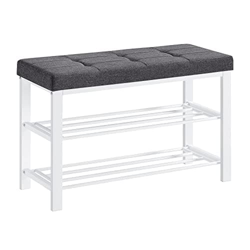 SONGMICS Shoe Bench, Storage Bench, Entryway Bench with Cushion, Shoe Shelf with Seat, Space-Saving, Modern Style, for Living Room, Bedroom, Hallway, Dark Gray and Cloud White ULBS057W01