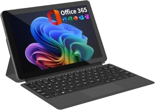 2-in-1 Laptop/Tablet (2026), Windows 11 PC with Magnetic Keyboard, 1-Year Office 365, 10.1" FHD IPS Touchscreen, 8GB RAM 256GB SSD, 6500Y Processor, USB-C, 2 Stereo Speakers for Home Office Students