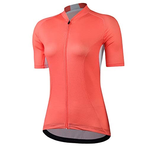Cycling Jersey Women's Short Sleeve Bike Biking Shirts Full Zip Bicycle Tops Cycling Clothes with 3 Pockets(Coral,S)