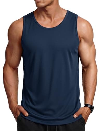 MAGCOMSEN Men's Sleeveless Shirts Quick Dry Workout Tank Tops UPF 80+ Athletic Gym Muscle Shirts for Summer Navy M