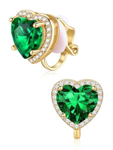 ChicSilver Emerald Earrings May Birthstone Earrings for Women Hypoallergenic Gold Plated Green Earrings Clip On Earrings Women