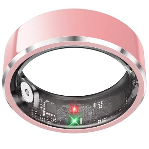 Smart Ring for Women, Fitness & Activity Tracker with Blood Pressure/Heart Rate Monitor, Sleep Tracker, Step Counter, IP68 Waterproof Ring for iOS & Android, Fast Charge, No Subscription (Pink,Size8)
