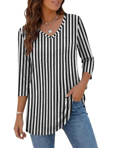 Rapbin Women's Spring Outfits Ladies Tops and Blouses 3/4 Sleeve Womens Tees Dressy Casual Pink Blouse for Woman