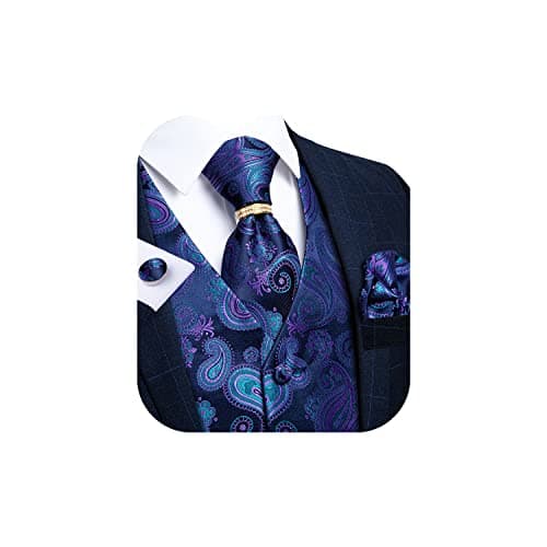 DiBanGu Mens Vest and Tie Set with Necktie and Tie Ring ，07 Blue ，Large