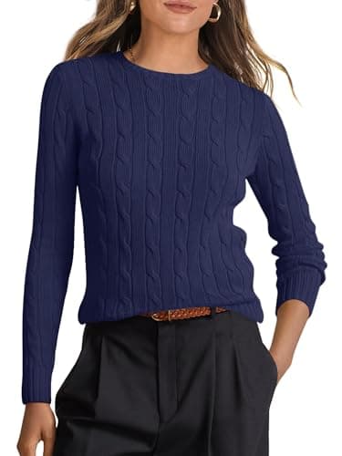 ANRABESS Sweaters for Women Fall Long Sleeve Cable Knit Fitted Pullover