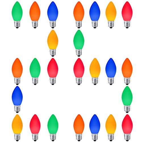 AIDDOMM LED Christmas Replacement Bulbs 25 Pack C7, for Outdoor and Indoor, Dimmable, E12 Candelabra Base, Multi Colored Light