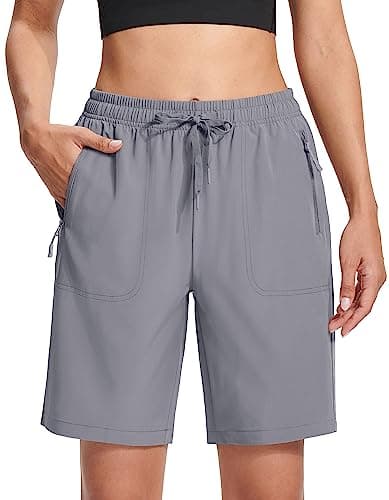 MAGCOMSEN Lightweight Shorts for Women Hiking 8 Inch Inseam with Pockets Quick Dry Running Shorts Light Grey M