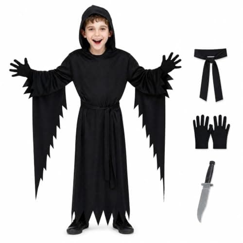VYXIDEX Halloween Scary Ghost Costume Set for Kids, Mask, Toy Dagger (XL)