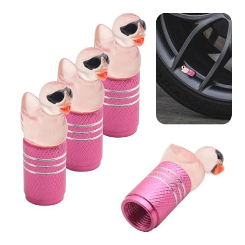 4PCS Cute Sunglasses Duck Tire Valve Caps,Leak Proof Car Tire Valve Stem Caps for Car Decorations & Protection,Universal Dustproof Cars Tires Cap Cars Accessories (Pink)