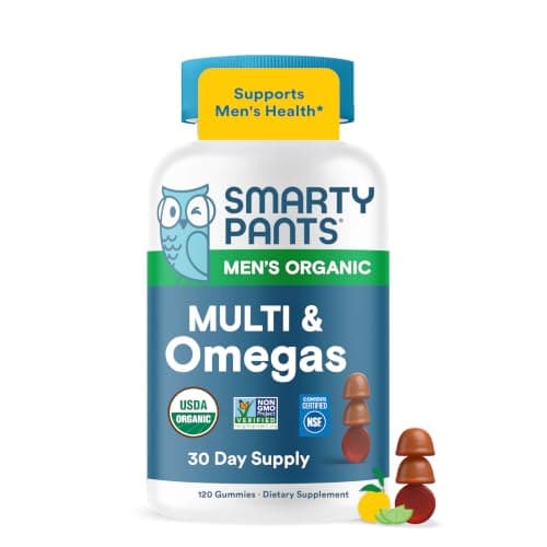 SmartyPants Multivitamin for Men, Organic Gummies: Methylfolate, Omega 3 (ALA), Vitamin D3, C, Vitamin B12, B6, A, K & Zinc for Immune Support, Biotin, Vegetarian, 120 Gummies (30 Day Supply)