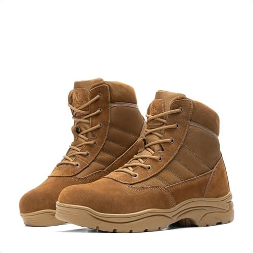 NORTIV 8 Men's Waterproof Tactical Work Boots Leather Outdoor Hiking Military 6 Inches Motorcycle Combat Boots,Size 10,Coyote