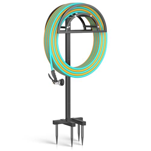 OLV Garden Hose Holder, Heavy Duty Freestanding Outdoor Water Hose Holder Stand Holds 150-ft Hoses, Detachable Metal Garden Storage Hanger Rack Organizer for Outside Yard Lawn Farm