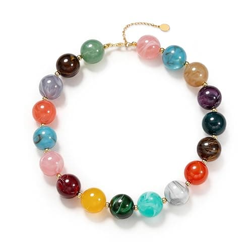 GLUBU Chunky Beaded Necklace for Women Colorful Boho Acrylic Surfer Beach Beaded Choker Necklace Gifts for Beach Vacation Pool Party Music Festivals Everyday Outfits