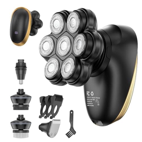 Head Shaver for Bald Men, Electric Shaver 7D Floating Magnetic Head Shaver, 5 in 1 Waterproof Electric Razor for Men IPX7 Wet Dry Beard Trimmer Type-C Fast Charge LED (Black)