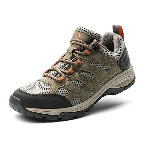 NORTIV 8 Women's Hiking Shoes Lightweight Breathable Mesh Walking Sneakers Outdoor Work Shoes Wander,Size 5,Khaki,SNHS222W