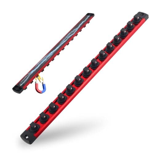 2026 New Magnetic Socket Rail,3/8 Inch Drive Car Socket Organizer with 14 Swivel Clips,High-Strength Magnetic Sockets Holder for Tool Box Drawer,Wall & Truck Mounting