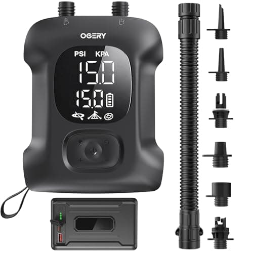 OGERY Paddle Board Electric Pump, Inflates 4.5 SUPs Long-Lasting Battery, 20PSI SUP Pump Auto-Off Dual Stage Fast Inflation & Deflation, Cordless Rechargeable Air Pump for SUP Kayak Boat Tent