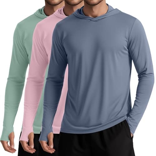 August Alley 3 Pack Men's UPF 50+ Hoodies Long Sleeve Sun Protection Shirts with Thumb Holes Quick Dry Lightweight Rash Guard(Gray Green, Dusty Pink, Hazy Blue,Medium)
