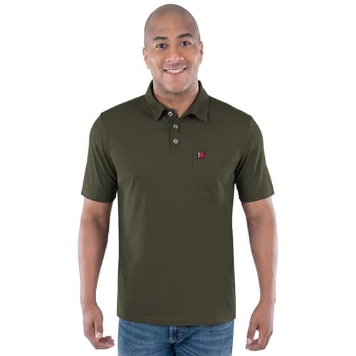 Wrangler Men's Short Sleeve Performance Pocket Polo, Olive, Medium