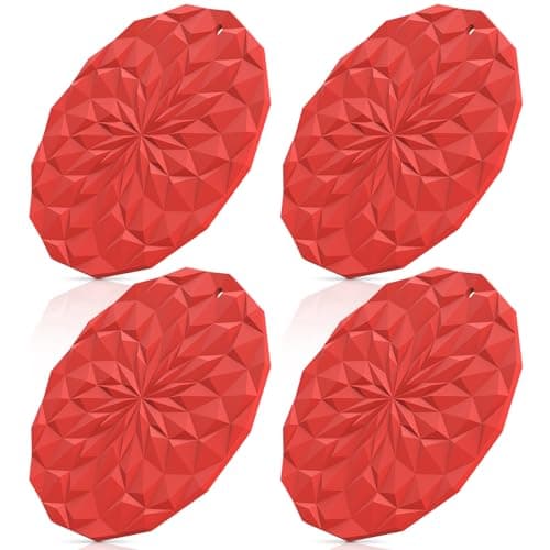 ME.FAN Silicone Trivet Mats - 4 Pack Pot Holders - 7.4'' Thickened Hot Pads for Hot pots, Pans and Dishes, Heat Resistant Silicone Trivet for Table and Counter Top Red